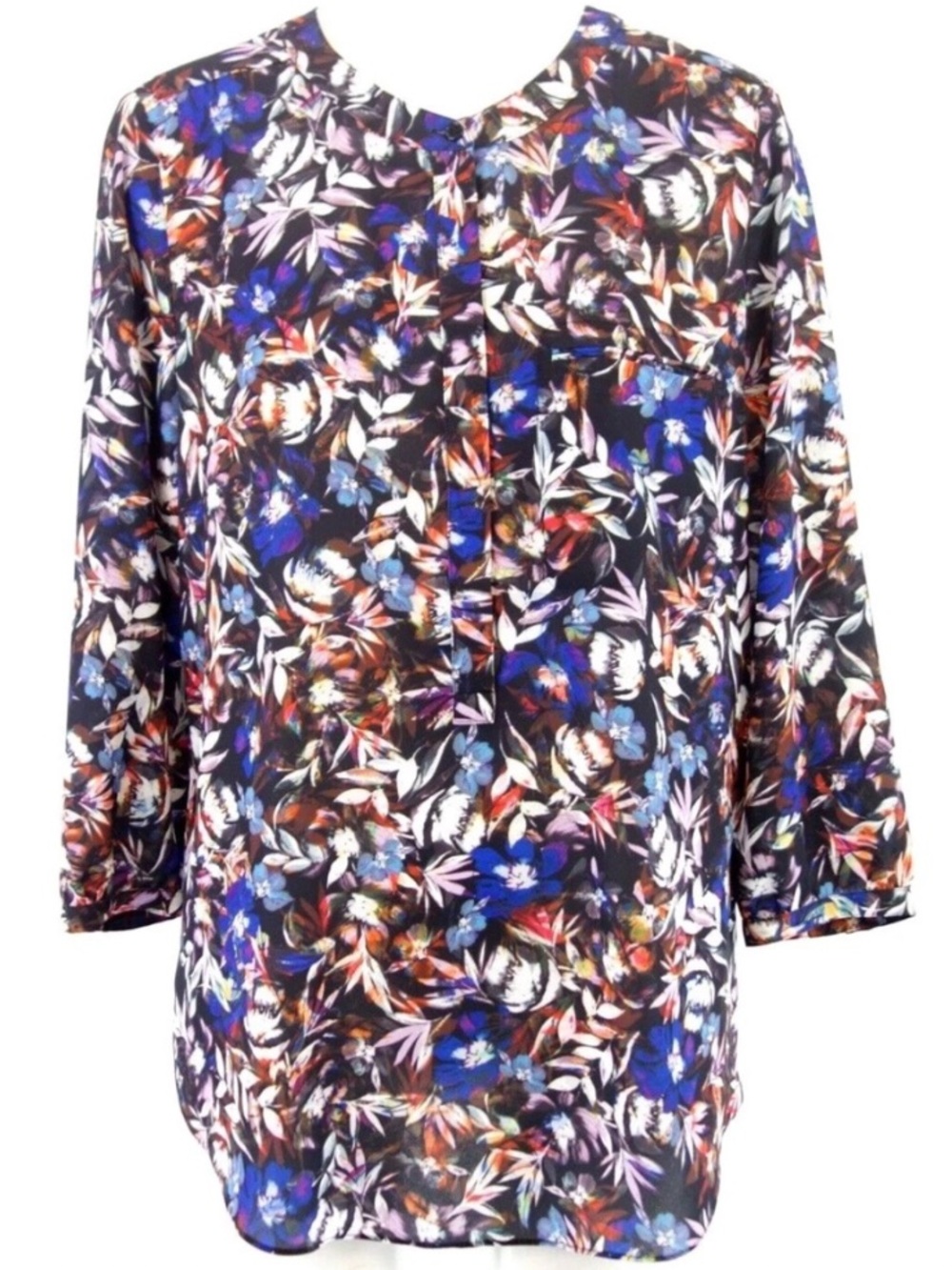 NYDJ Multicolor Floral Henley Blouse 3/4 Sleeve Pleated Back Plus Size 2X